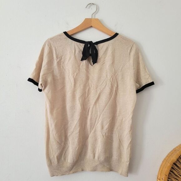 Outback Red Linen Blend Tie Back Tee Beige Black Short Sleeve M Knit - Picture 3 of 7